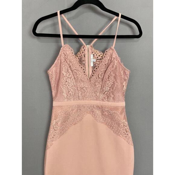 Iris Dusty Mauve Pink Lace Bodycon Midi Dress Women’s Size Small Sexy Romantic - Picture 3 of 5